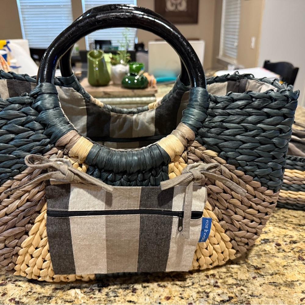 Sun & Sand 2 piece straw bags Stylish Multicolor Woven Handbag - Picture 2 of 11